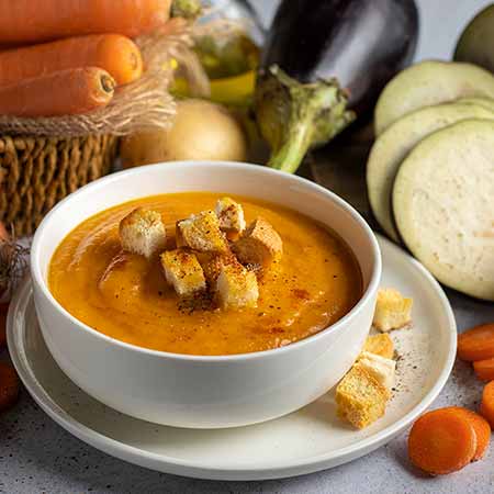 Crema di patate, carote e melanzane