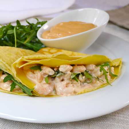 Crepes gamberetti e rucola