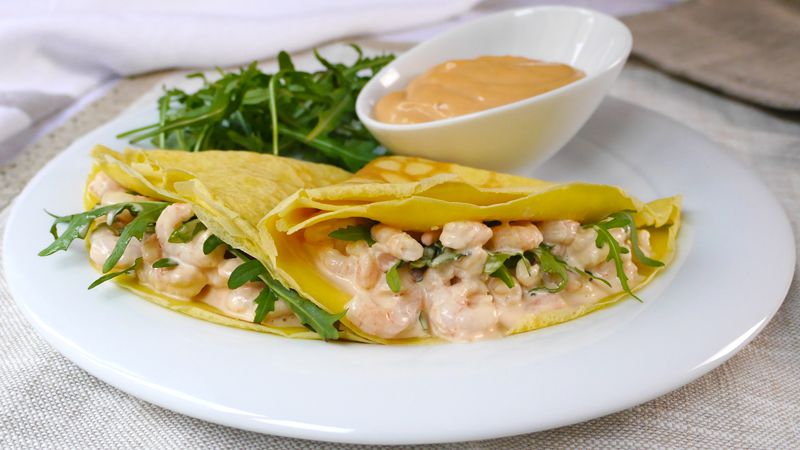 Crepes gamberetti e rucola