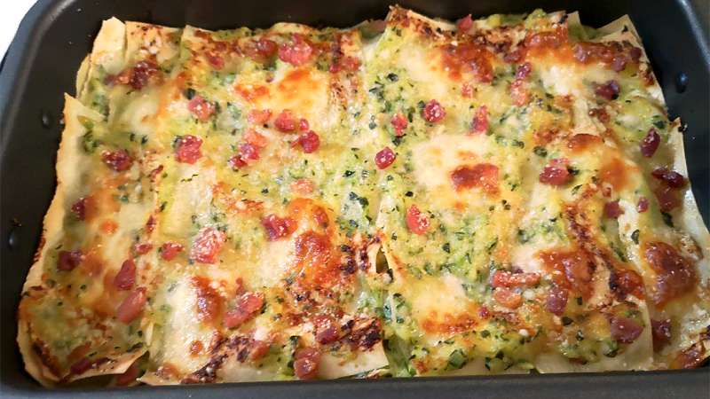 Lasagne con pesto di zucchine e pancetta