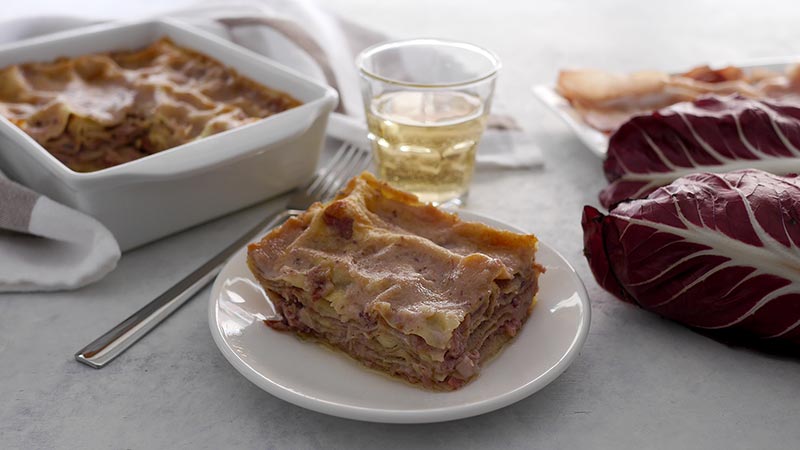 Lasagne con radicchio e speck