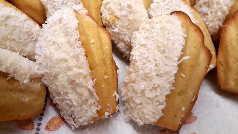 Madeleine al cocco e cioccolato bianco