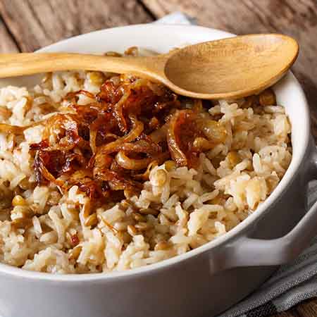 Mejadra (riso, lenticchie e cipolle)