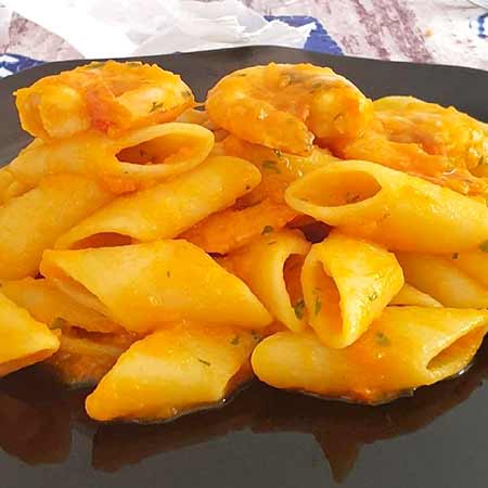 Pasta zucca e gamberoni