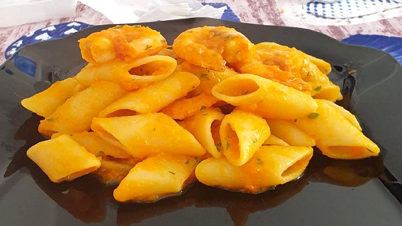 Pasta zucca e gamberoni