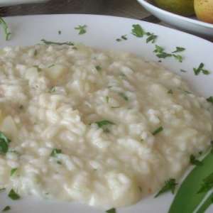 Risotto al salmone con gorgonzola e pere