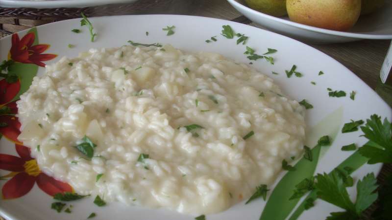 Risotto al salmone con gorgonzola e pere