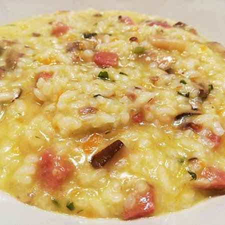 Risotto con funghi di ferla e coppa arrosto