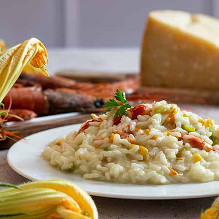 Risotto fiori di zucca e gamberi
