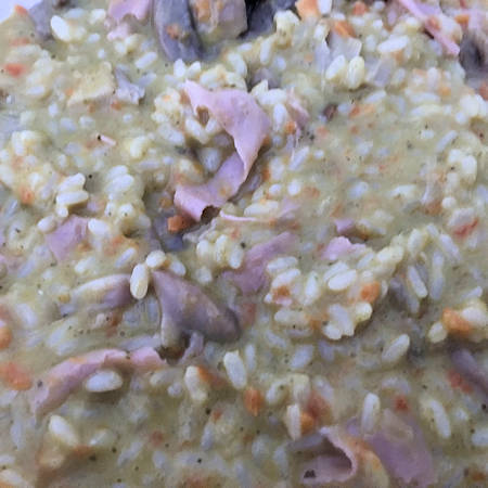 Risotto funghi pesto e mortadella