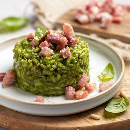 Risotto pesto e pancetta