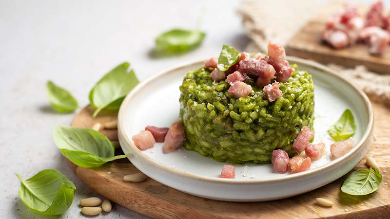 Risotto pesto e pancetta