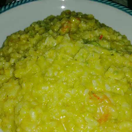 Risotto porro asparagi e gamberetti (per 1 persona)