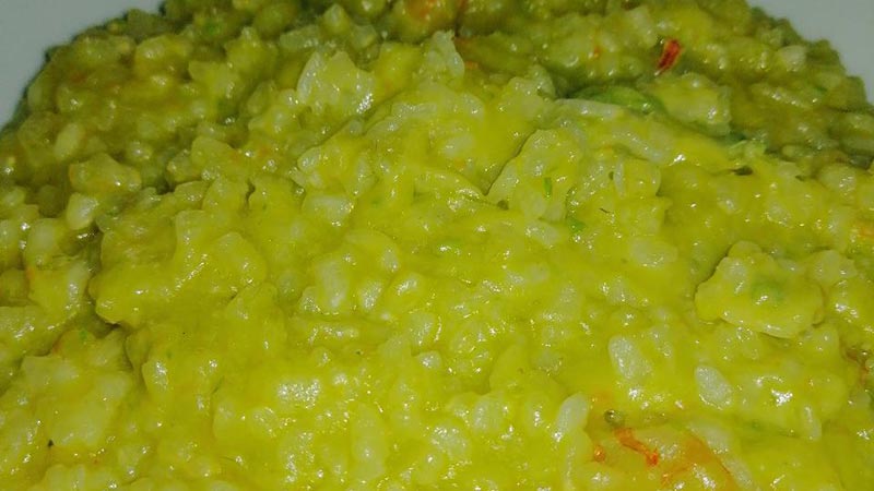 Risotto porro asparagi e gamberetti (per 1 persona)