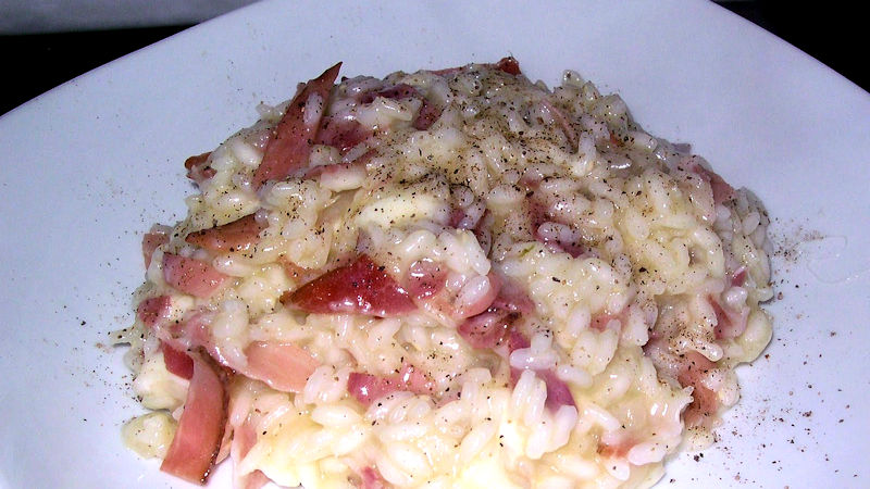 Risotto con scamorza e speck