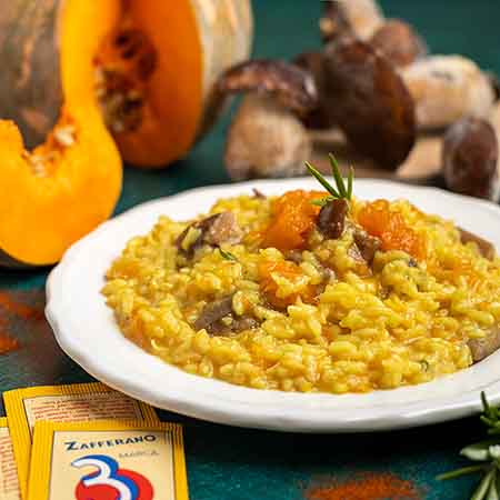 Risotto zafferano funghi e zucca