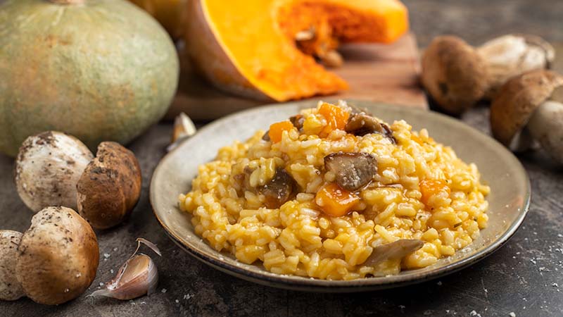 Risotto zucca e funghi porcini