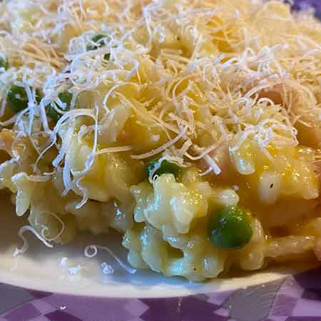 Risotto zucca pancetta e piselli