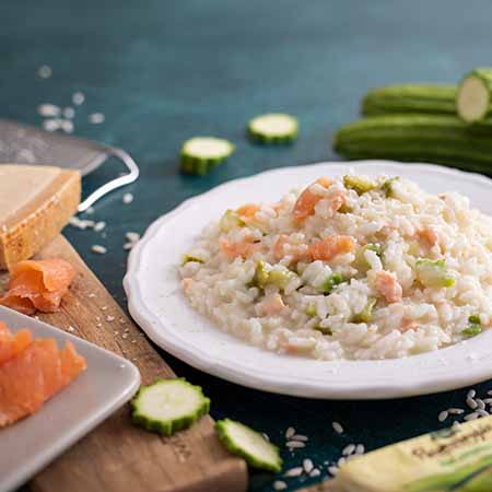 Risotto zucchine e salmone affumicato