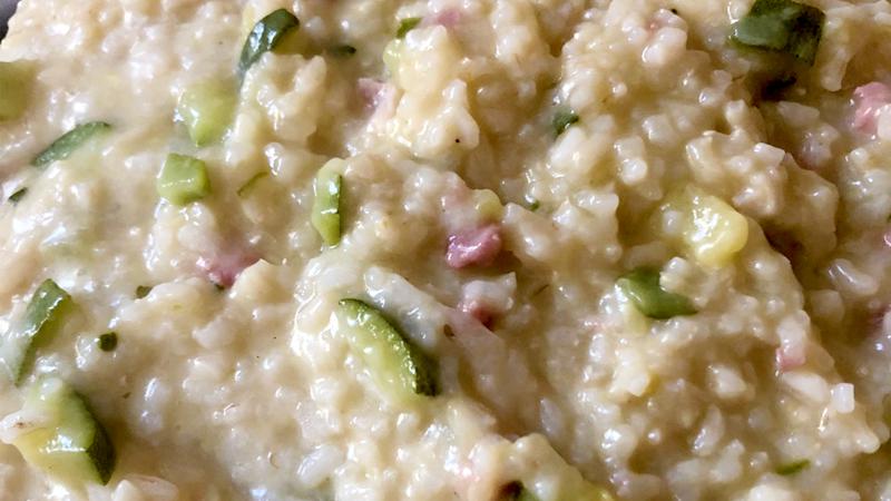 Risotto zucchine pancetta e robiola