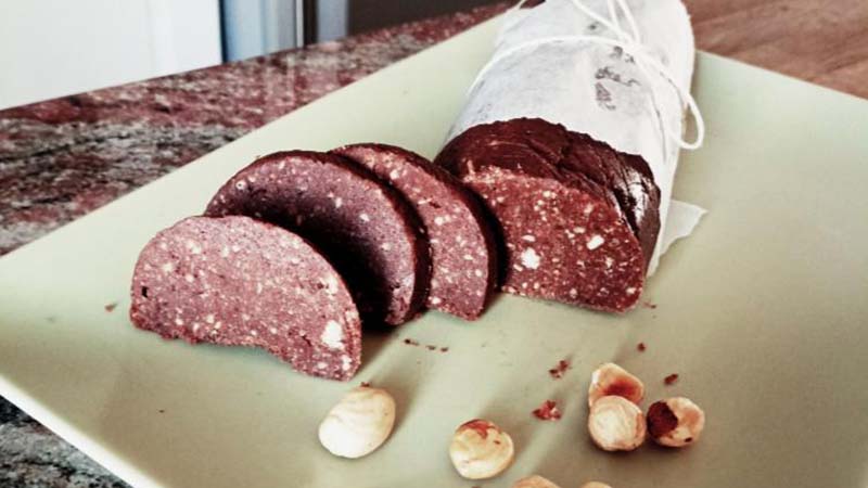 Salame di cioccolato senza uova e burro