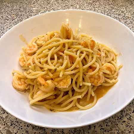 Spaghetti risottati gamberi e pomodorini
