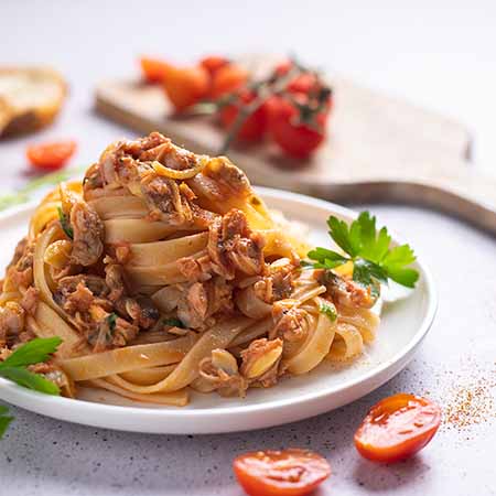 Sugo pomodorini, tonno e vongole