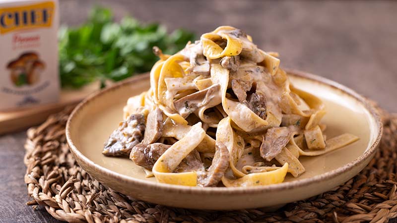 Tagliatelle risottate funghi e panna