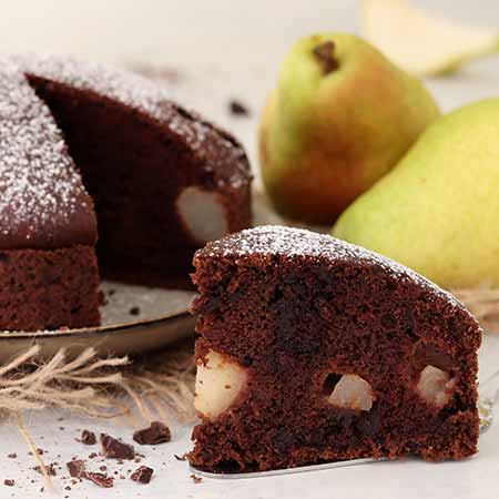 Torta cioccolato e pere senza latte