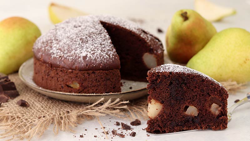 Torta cioccolato e pere senza latte